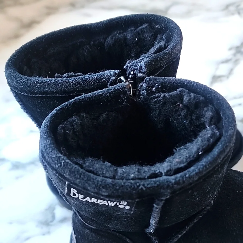 BEARPAW Emma Toddler Size 7 Black Suede Sherpa Lined Zip Winter Boots